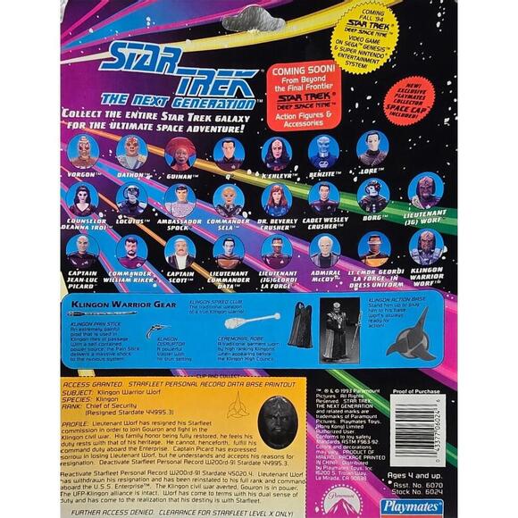 vintage 1993 Playmates Toys Star Trek: The Next Generation Klingon Warrior Worf - Picture 4 of 4